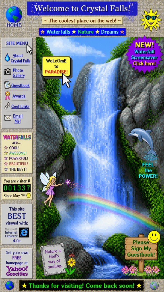 towering waterfall cascading down a cliff — Webcore Aesthetic