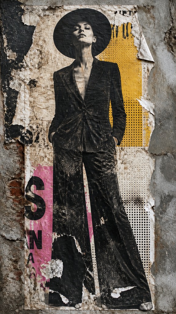 full-length portrait of an elegant figure — Wheatpaste Poster Street Art Style