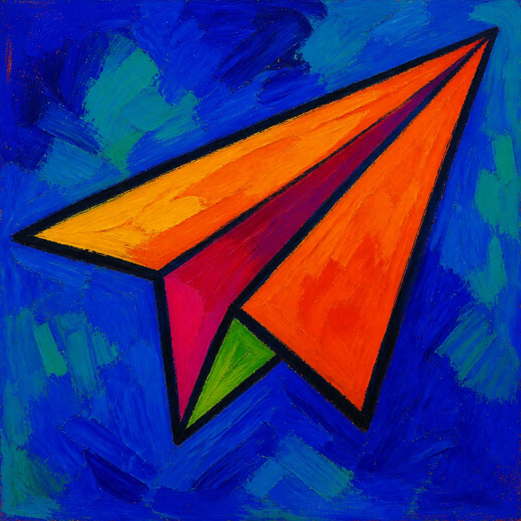 a paper plane, clean minimal composition on a plain background, no text — Fauvism Art Style icon
