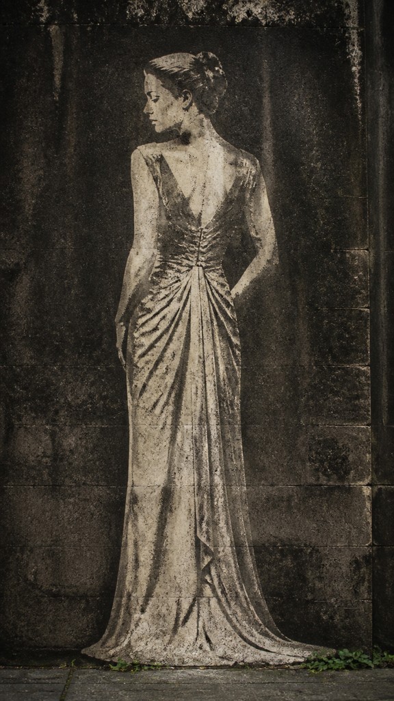 full-length portrait of an elegant figure — Reverse Graffiti Street Art Style