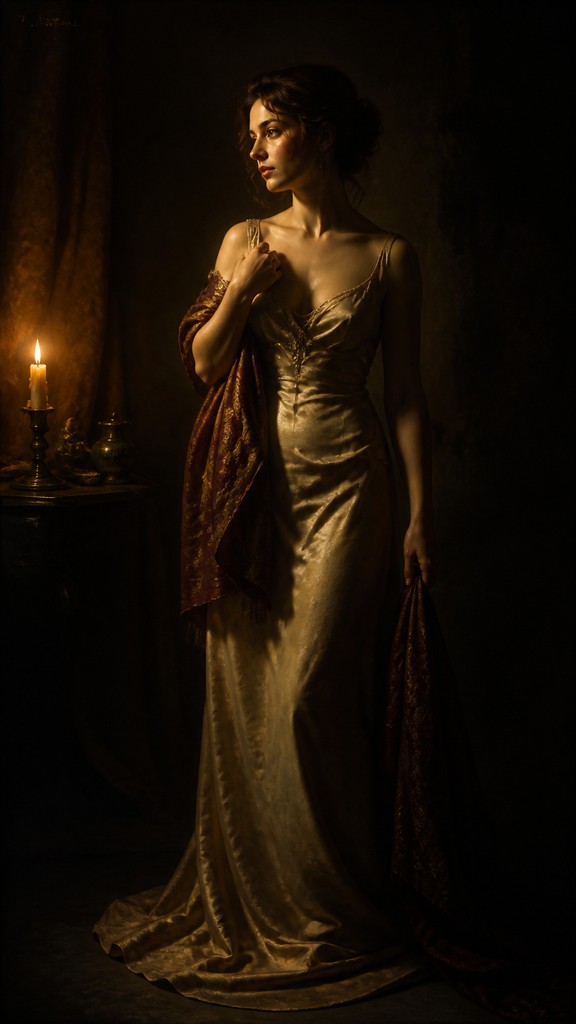full-length portrait of an elegant figure — Chiaroscuro Painting Style