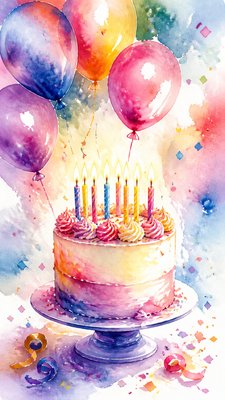 Watercolor Portrait Art Style birthday card example