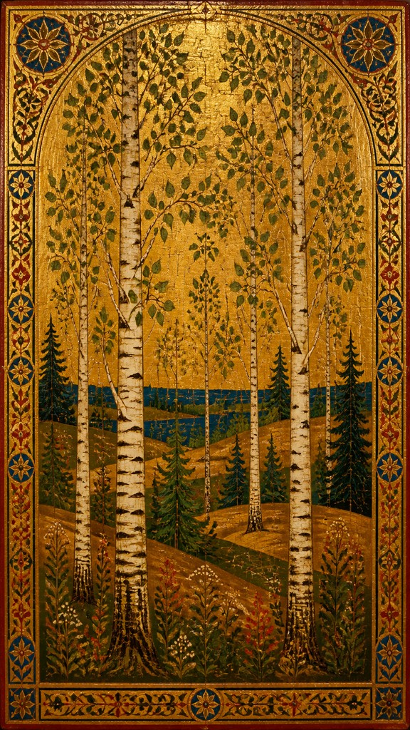 a serene birch forest in soft morning light, no people, no text — Orthodox Icon Religious Art wall art print
