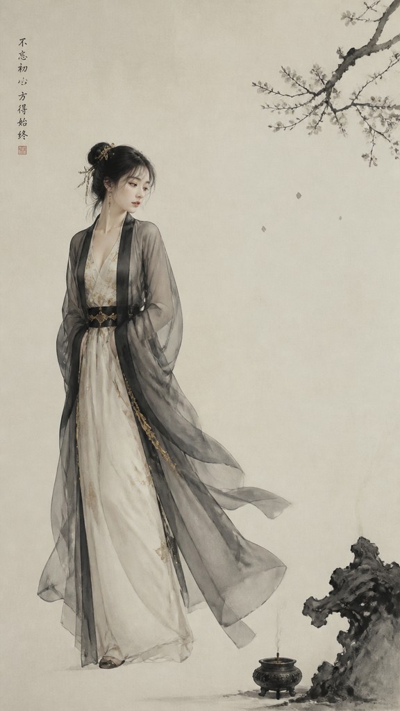 full-length portrait of an elegant figure — Elegant Asymmetry Art Style