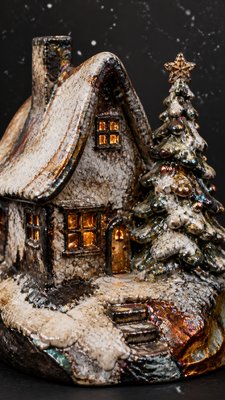 Japanese Raku Ceramic Art Style Christmas card example