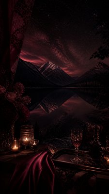 a tranquil mountain lake beneath a starry night sky, no people, no text — Dark Feminine Aesthetic wallpaper