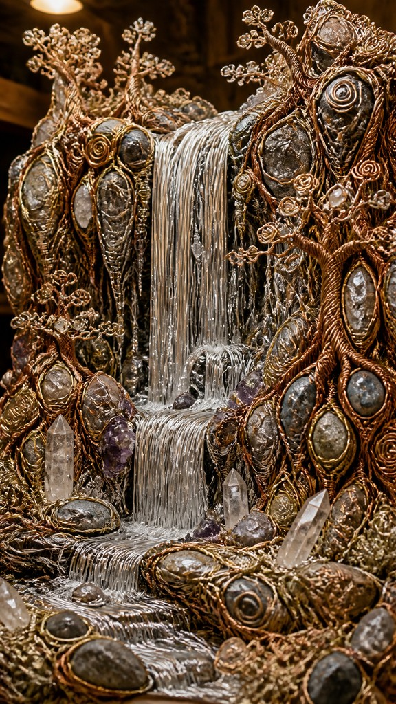towering waterfall cascading down a cliff — Wire-Wrapped Jewelry Style