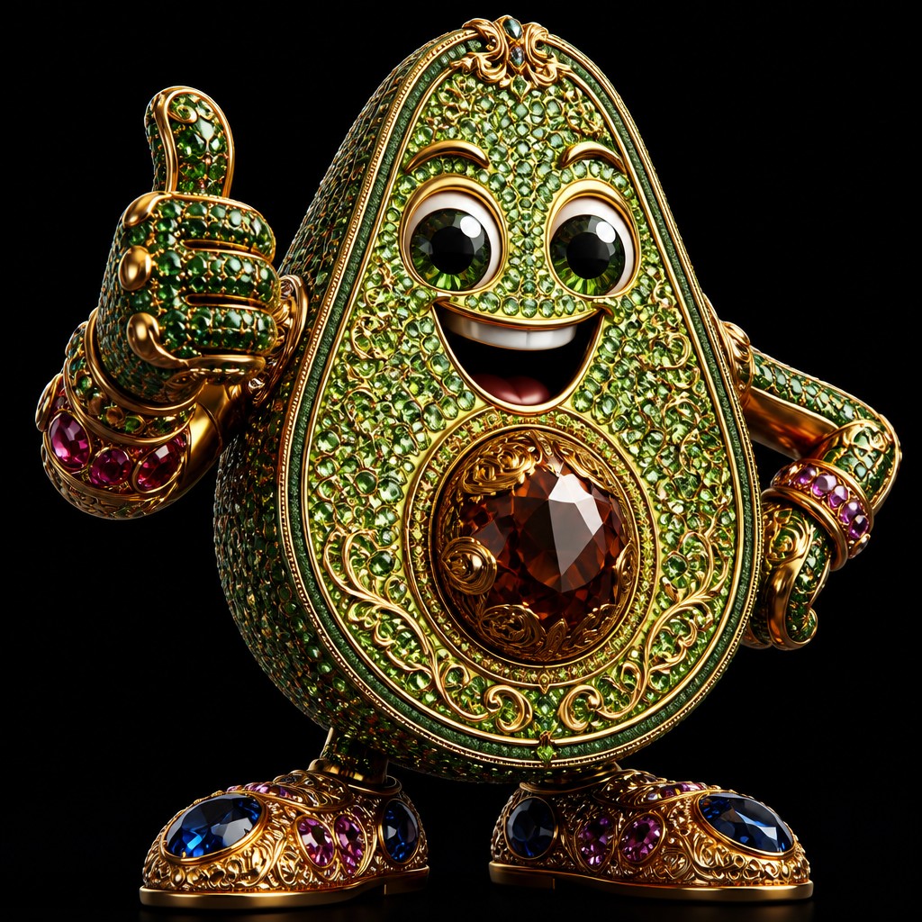a happy avocado character giving a thumbs up, bold readable design on a plain background, no text — Statement Jewelry Design sticker