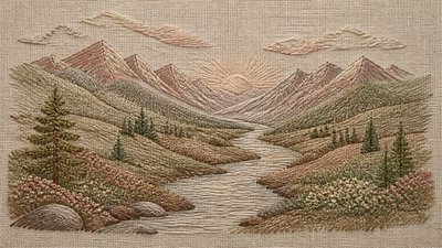 Hand Embroidery Illustration / Textile Art desktop wallpaper example