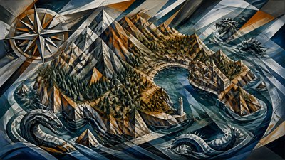 Cubo-Futurism Art Style fantasy map example