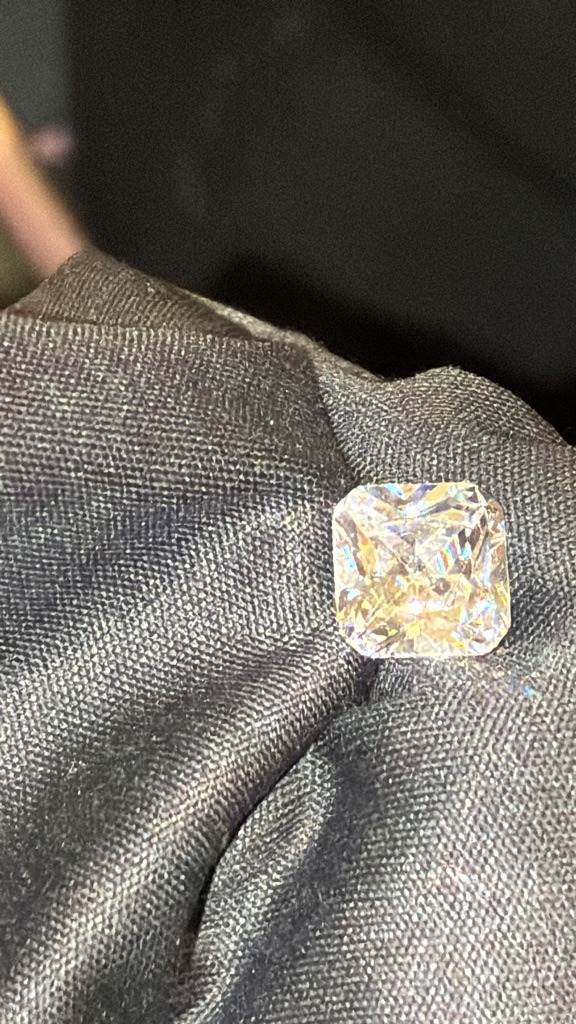 Likely Simulated (Cubic Zirconia or Moissanite) - Radiant Cut