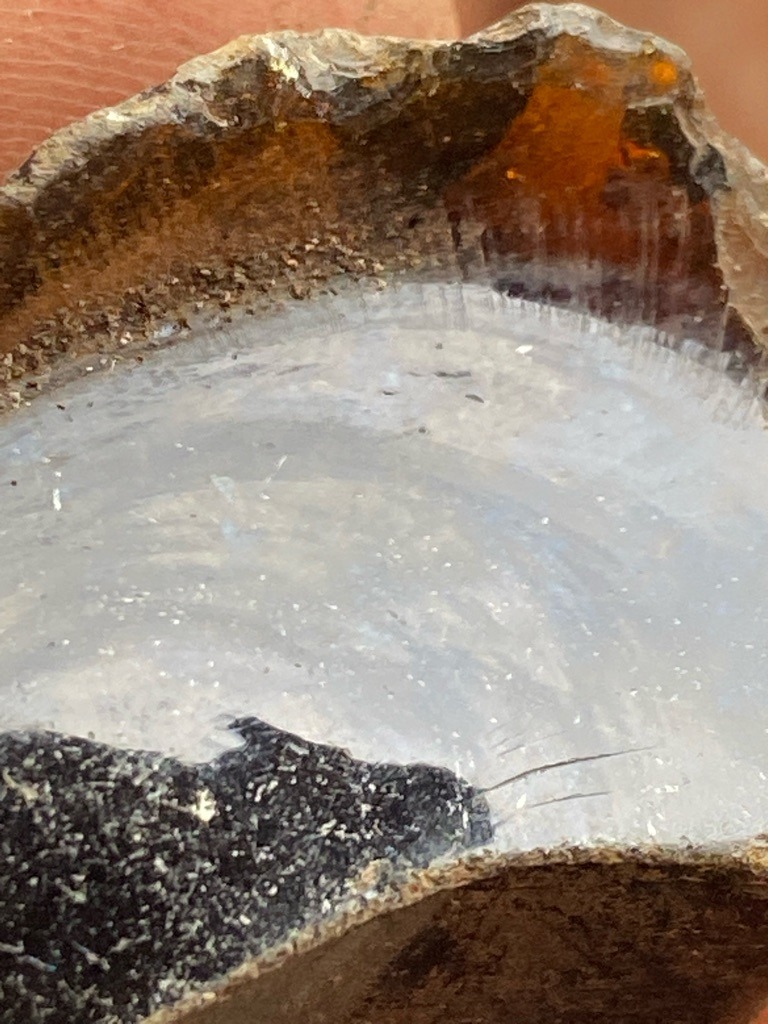 Not a diamond; the image depicts resin, amber, or a banded agate/chalcedony nodule showing concentric growth layers and matrix rock, rather than crystalline diamond carbon. - Rough or unshaped natural nodular specimen