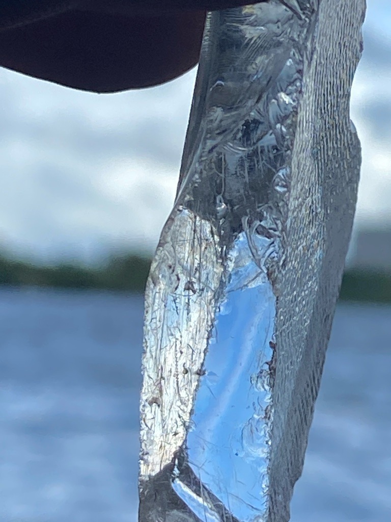 The image shows a raw, uncut, or heavily fractured crystalline mineral specimen, likely industrial-grade diamond or more probably quartz/glass slag given the conchoidal fracture patterns and striations, but analyzed as a rough gemstone specimen. - Rough / Uncut Crystal Specimen