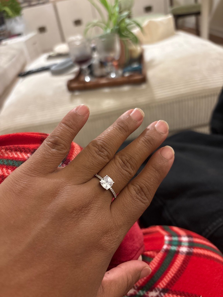 Natural or Lab-Grown Diamond (Visual assessment only, microscopic/spectroscopic testing required for definitive identification) - Cushion Brilliant