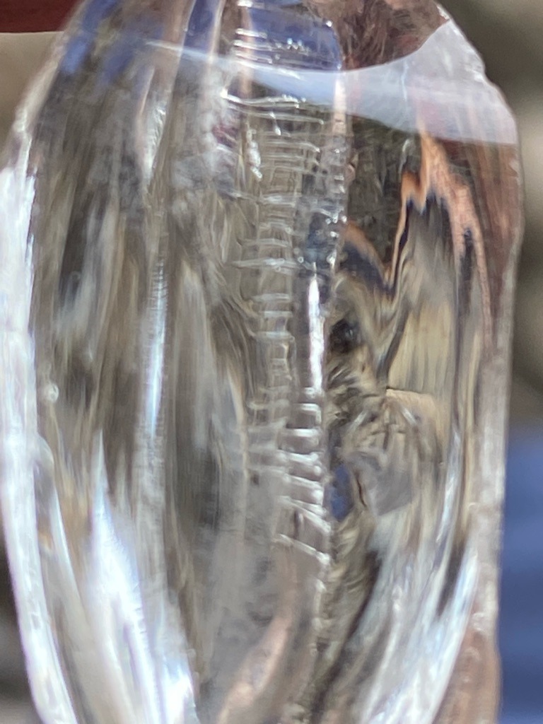 Natural rough diamond / mineral specimen showing complex internal crystal growth structures - Rough crystal / Uncut natural form with irregular elongated morphology