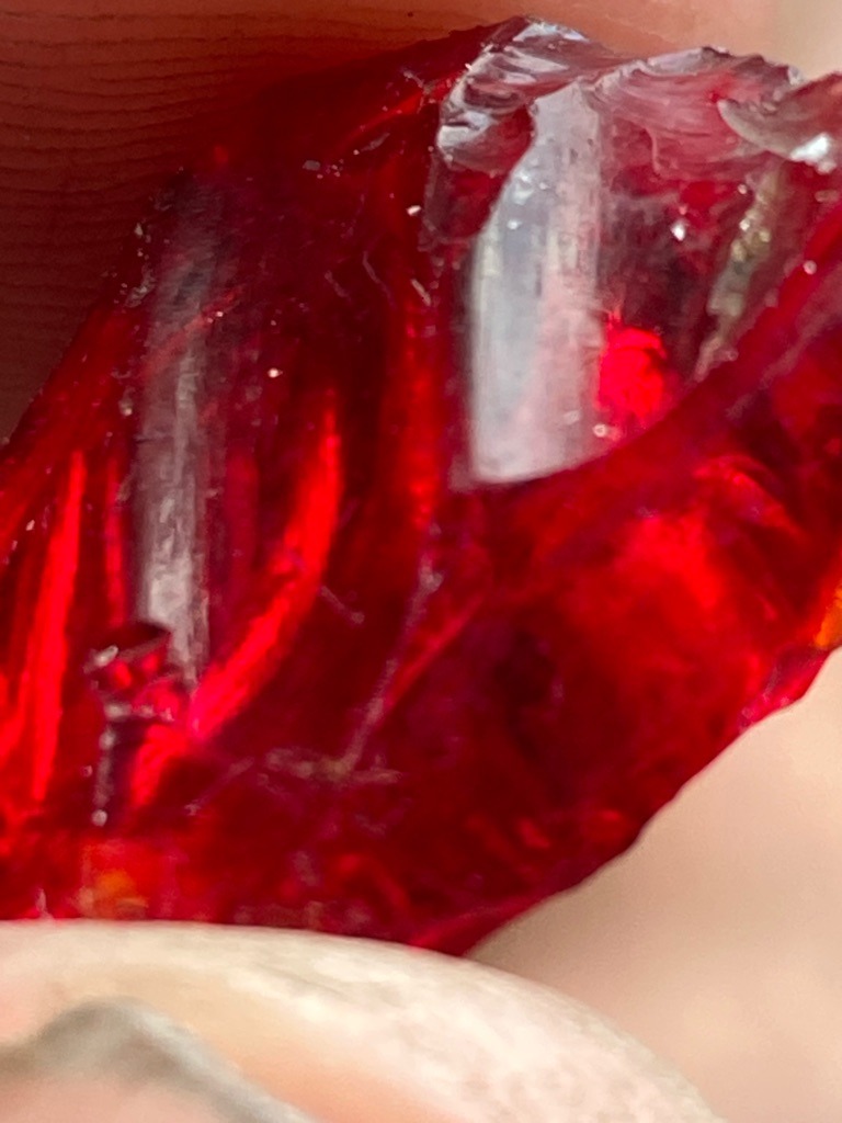 Natural Fancy Red Diamond (or potentially colored synthetic/glass/quartz depending on material test, assuming gem grade rough for analysis) - Rough crystal / Natural irregular formation