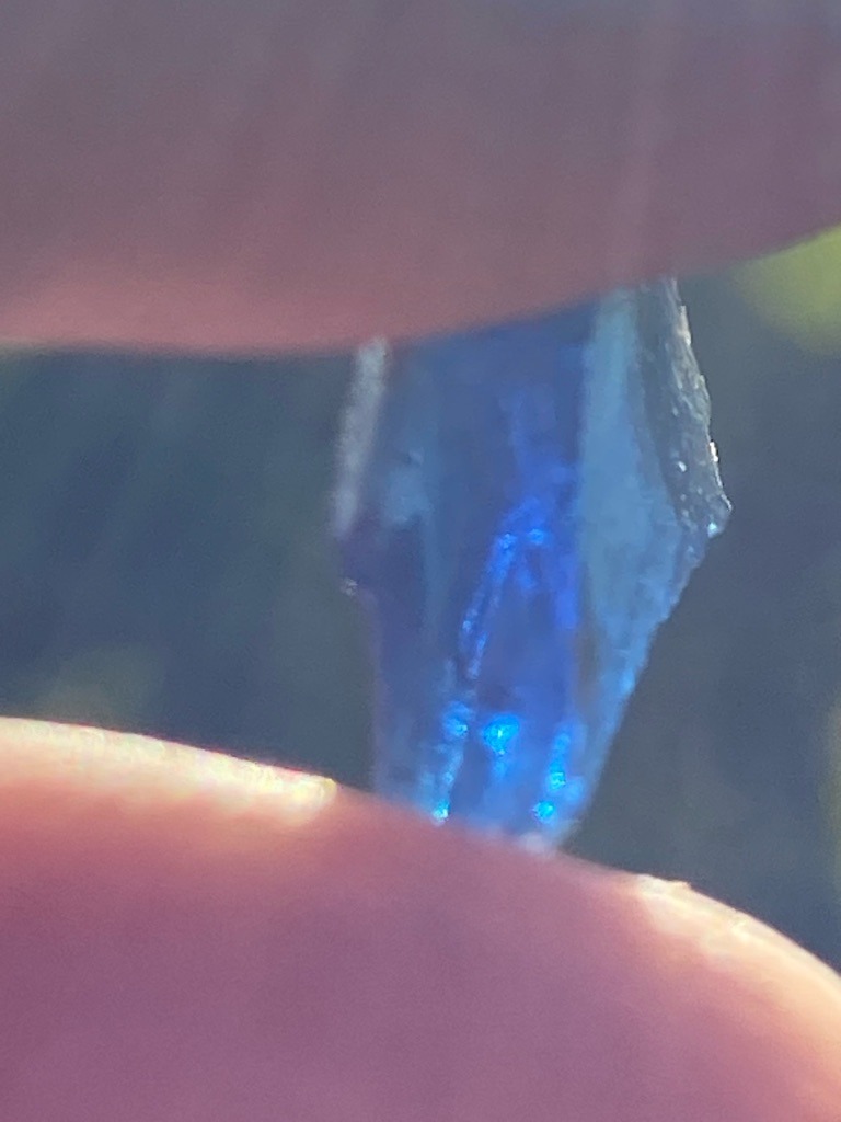 Natural Rough Diamond (or heavily irradiated/coated simulant) - Rough crystal octahedral / irregular elongated