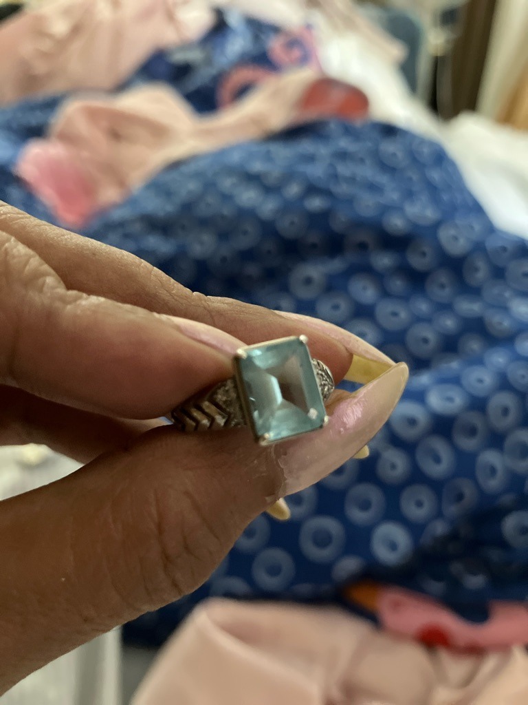 Gemstone (Likely Aquamarine or Blue Topaz) - Emerald Cut