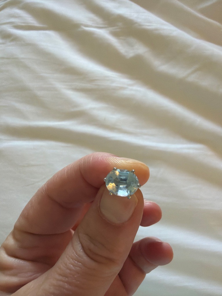 Natural Gemstone (likely Aquamarine or Blue Topaz rather than Diamond) - Emerald Cut