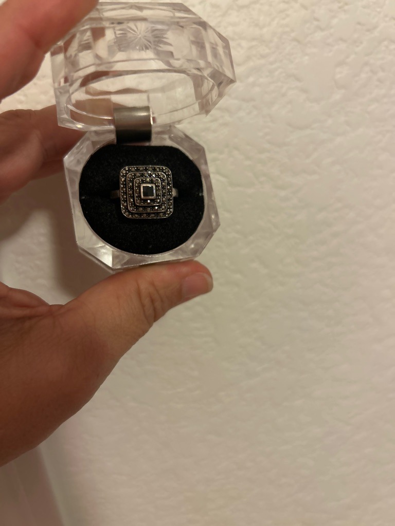 Natural Diamond (with Marcasite accents) - Square / Princess cut center with round melee accents