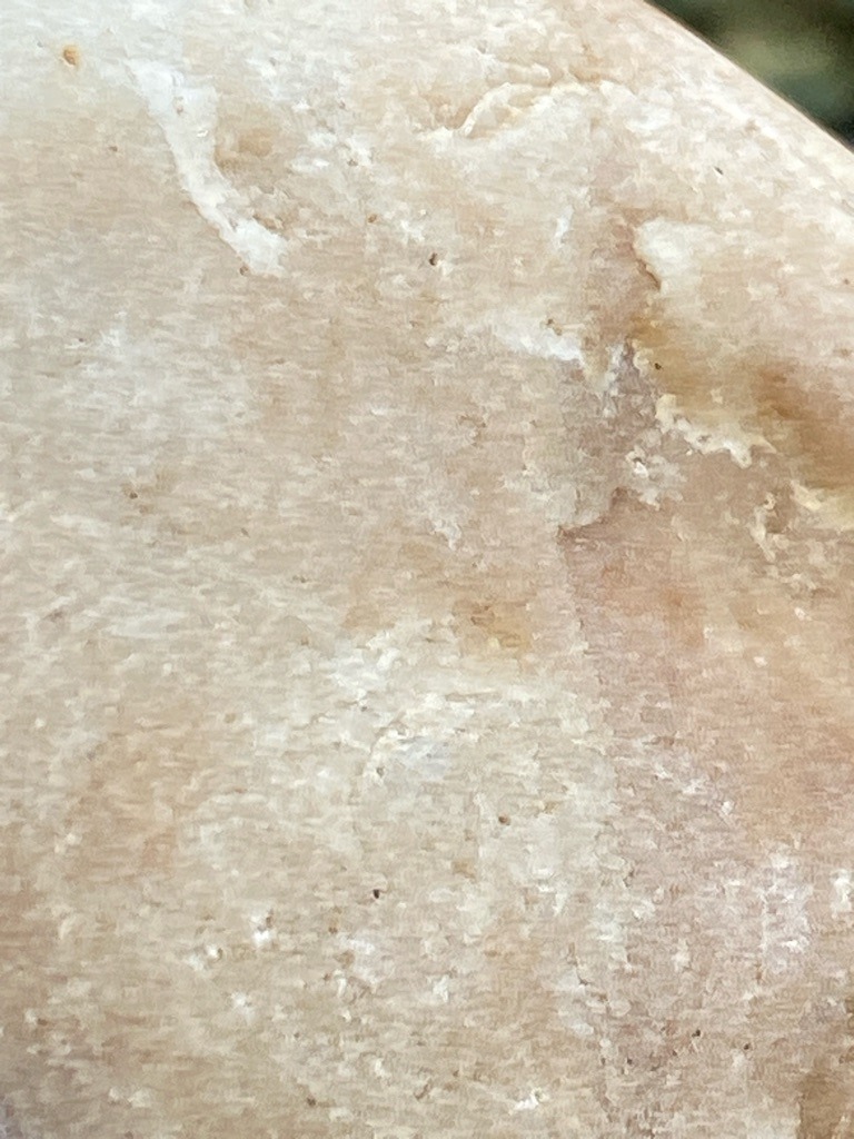 The image shows a raw mineral surface with a rough texture, brownish-white coloration, and uneven crystalline formations, lacking the distinct octahedral crystal habit, transparent gem-quality clarity, and adamantine luster characteristic of a diamond. This appears to be a geological rock matrix, possibly quartzite, marble, or altered feldspar, rather than a diamond. - Not applicable as this is an unshaped, raw geological matrix rather than a faceted diamond.