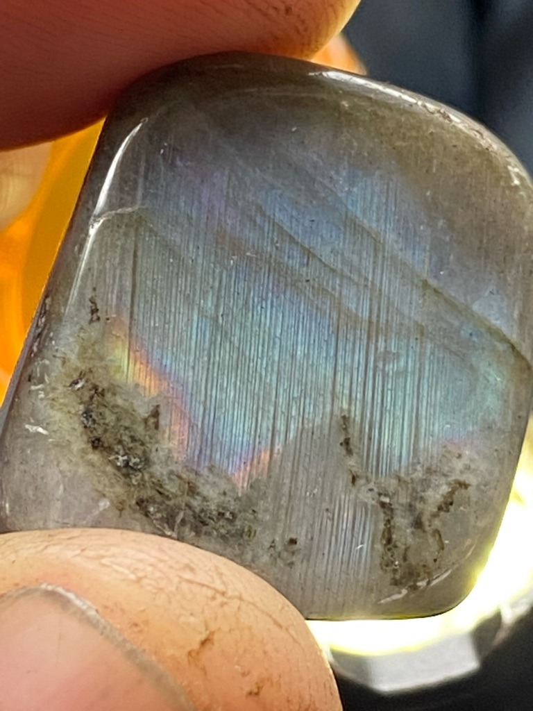 Not a diamond (Identified as Labradorite, a feldspar mineral displaying labradorescence) - Cushion / Irregular Tumbled Cabochon