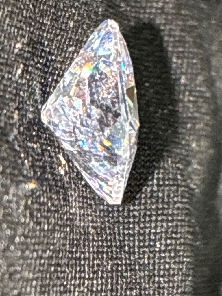 Likely Non-Diamond Simulant (Cubic Zirconia/Moissanite/Glass) - Assymmetric Fancy Shield / Freeform Rose Cut