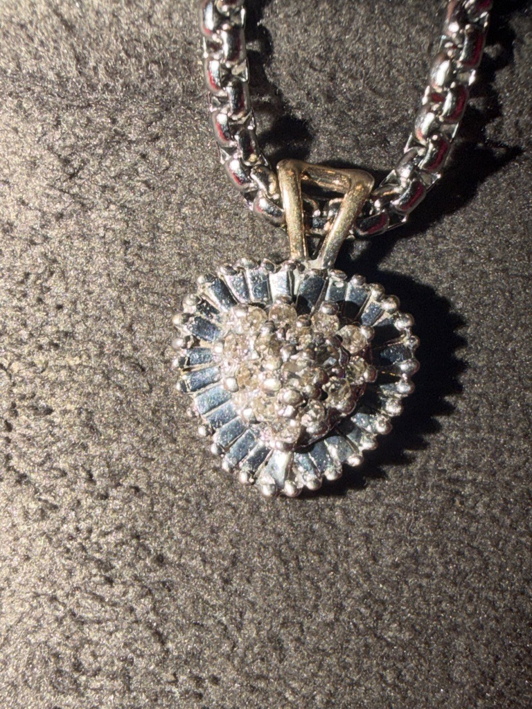 Natural Diamond (cluster pendant featuring multiple small round and baguette diamonds) - Cluster Heart