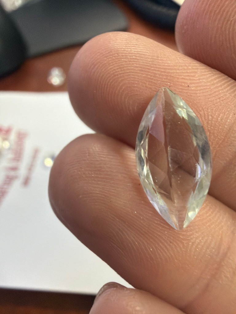 Natural Diamond (or similar gemstone simulants like quartz, though assumed diamond simulation for context) - Marquise