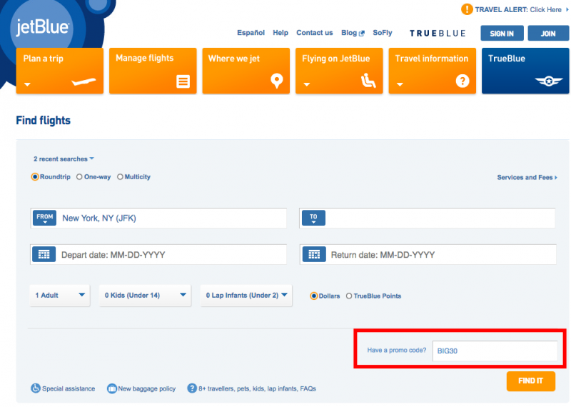 JetBlue libera código promocional com desconto de até 30 em voos nos