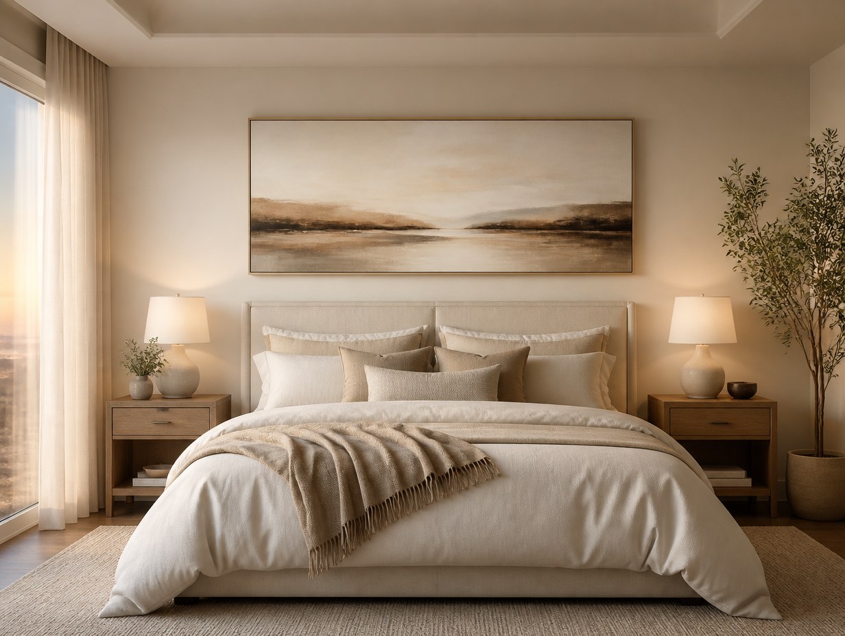 AI-generated above bed wall art mockup sample