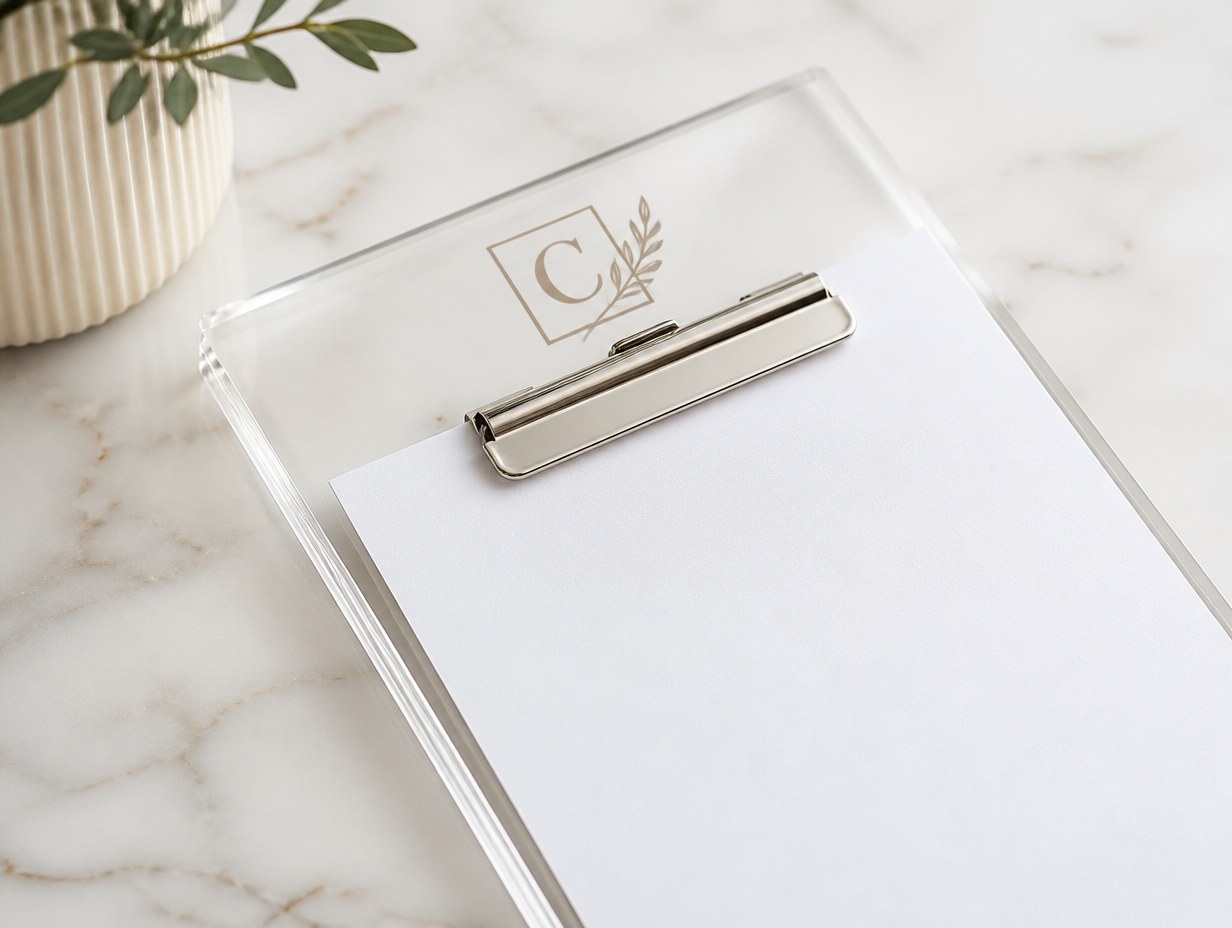 AI-generated acrylic clipboard mockup sample