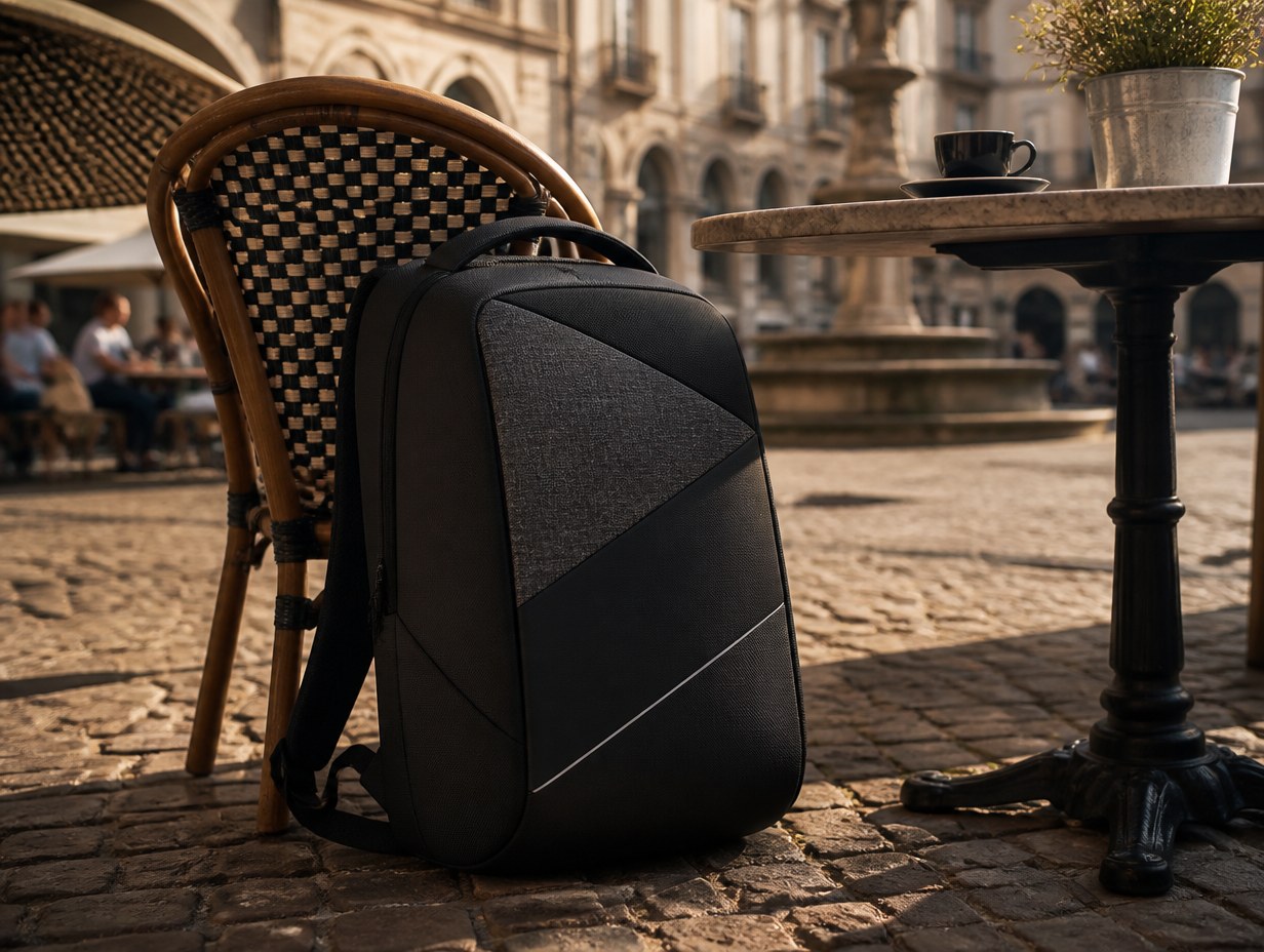 AI-generated anti-theft backpack mockup sample