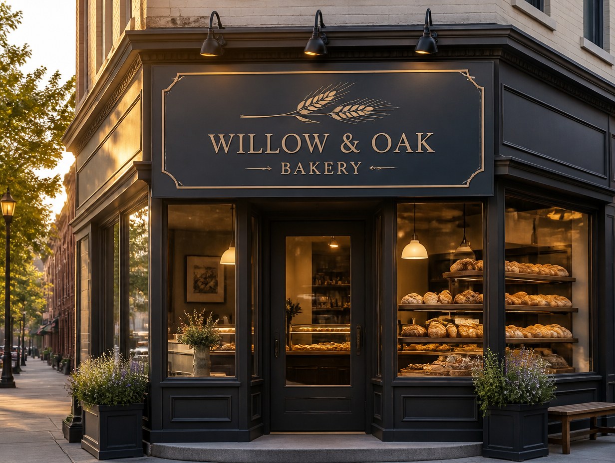 AI-generated bakery storefront sign mockup sample