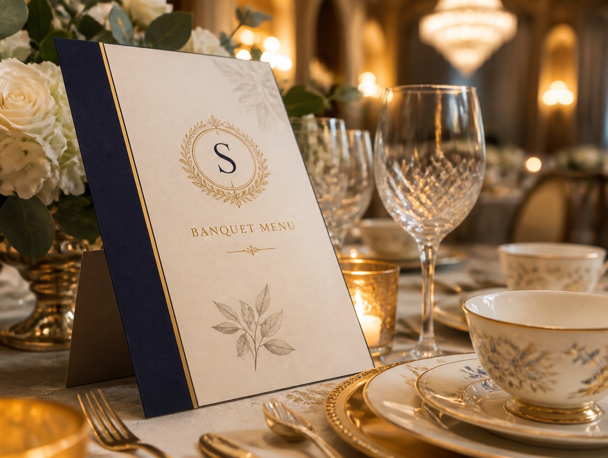 AI-generated banquet menu mockup sample