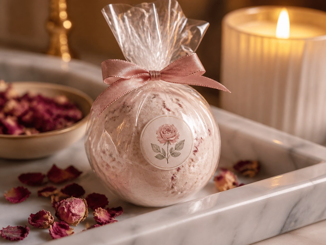 AI-generated bath bomb mockup sample