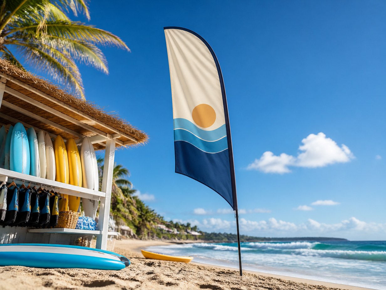 AI-generated beach flag mockup sample