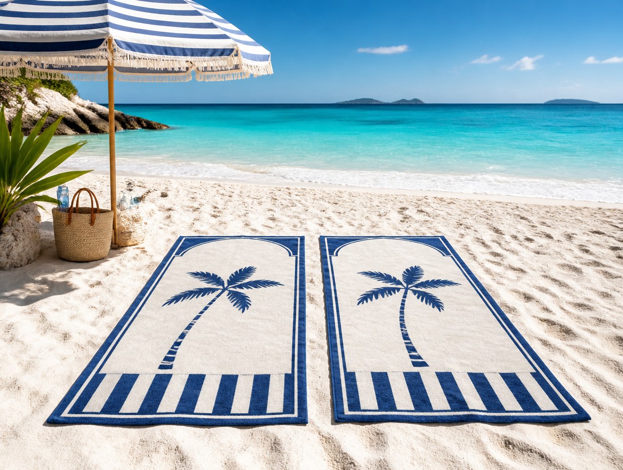 AI-generated beach towel set mockup sample