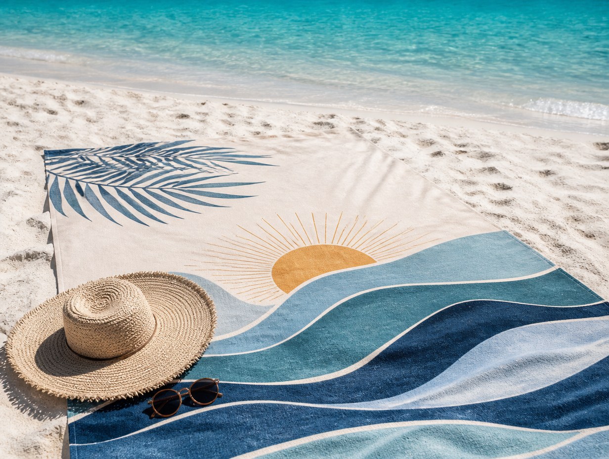 AI-generated beach towel mockup sample