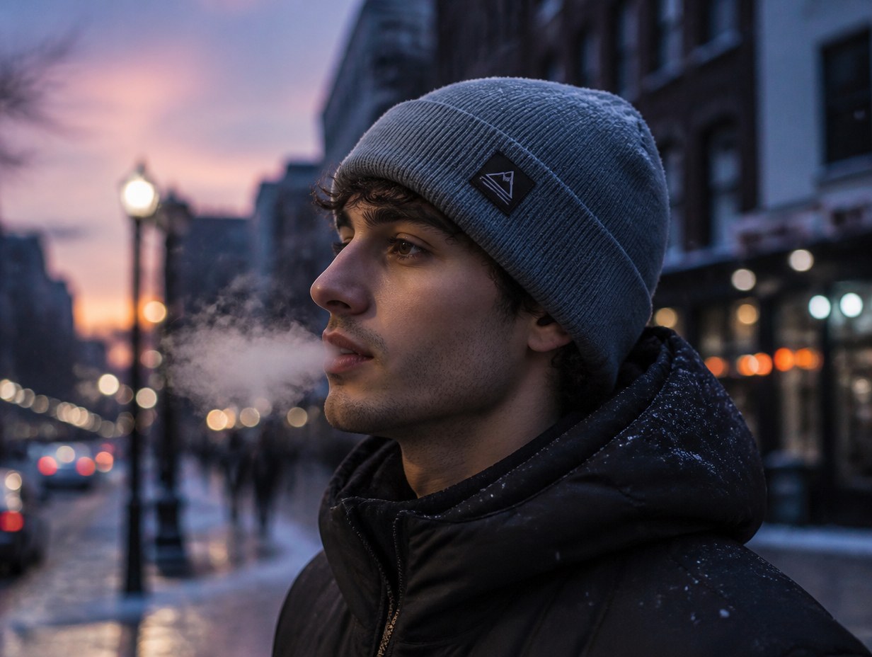 AI-generated beanie on model mockup sample