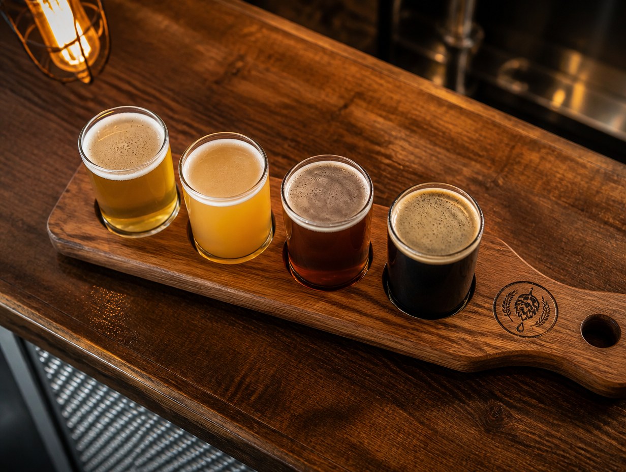 AI-generated beer flight paddle mockup sample