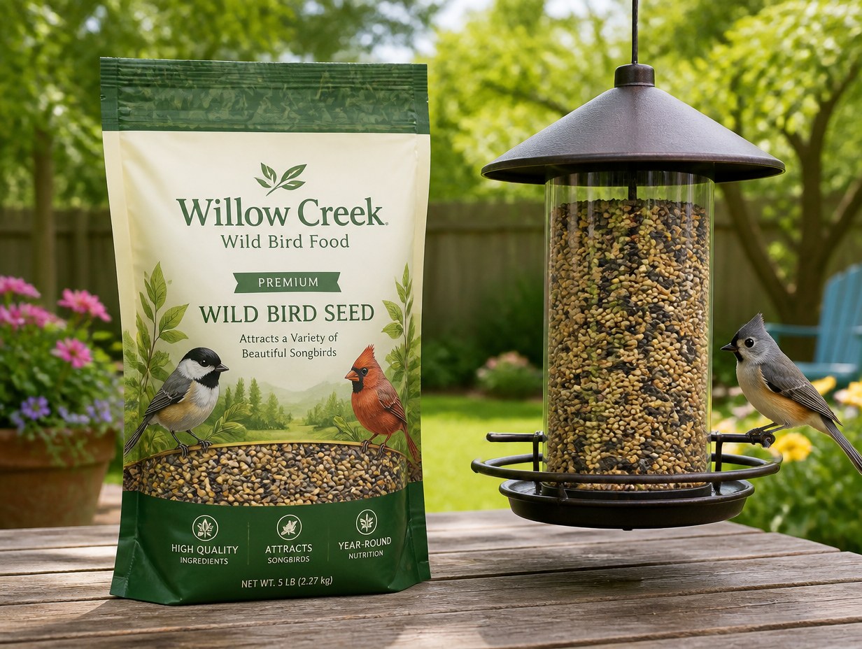 AI-generated bird seed bag mockup sample