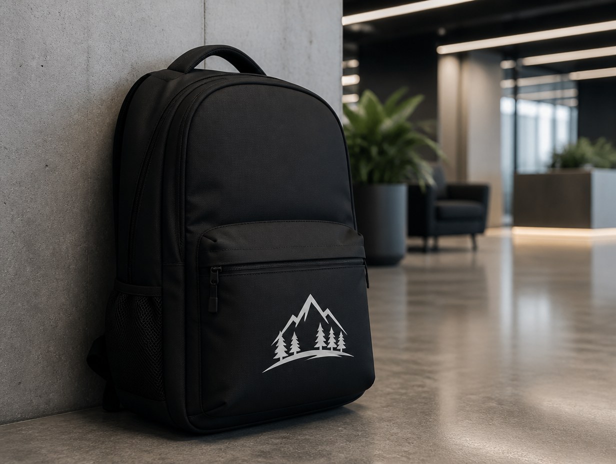AI-generated black backpack mockup sample