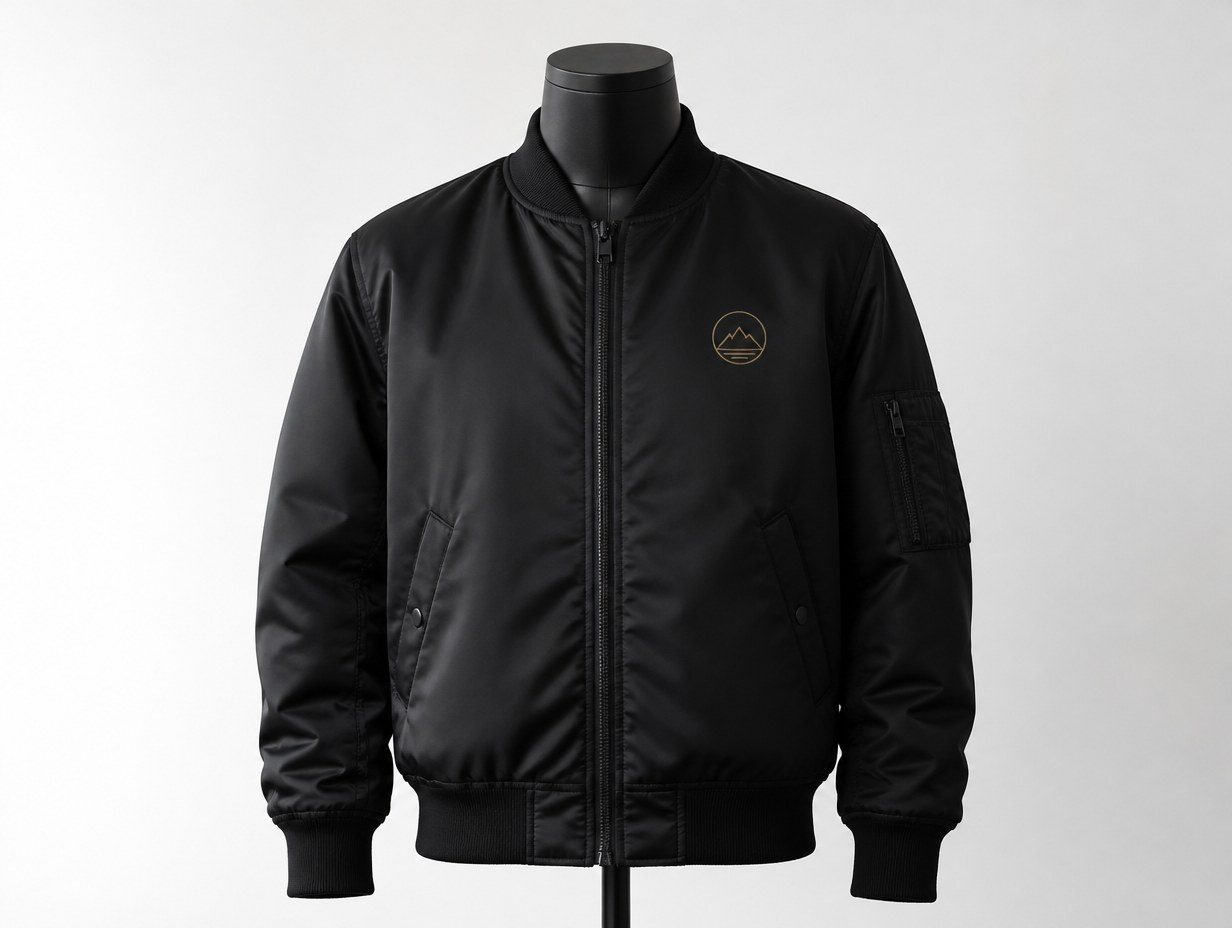 AI-generated black bomber jacket mockup sample