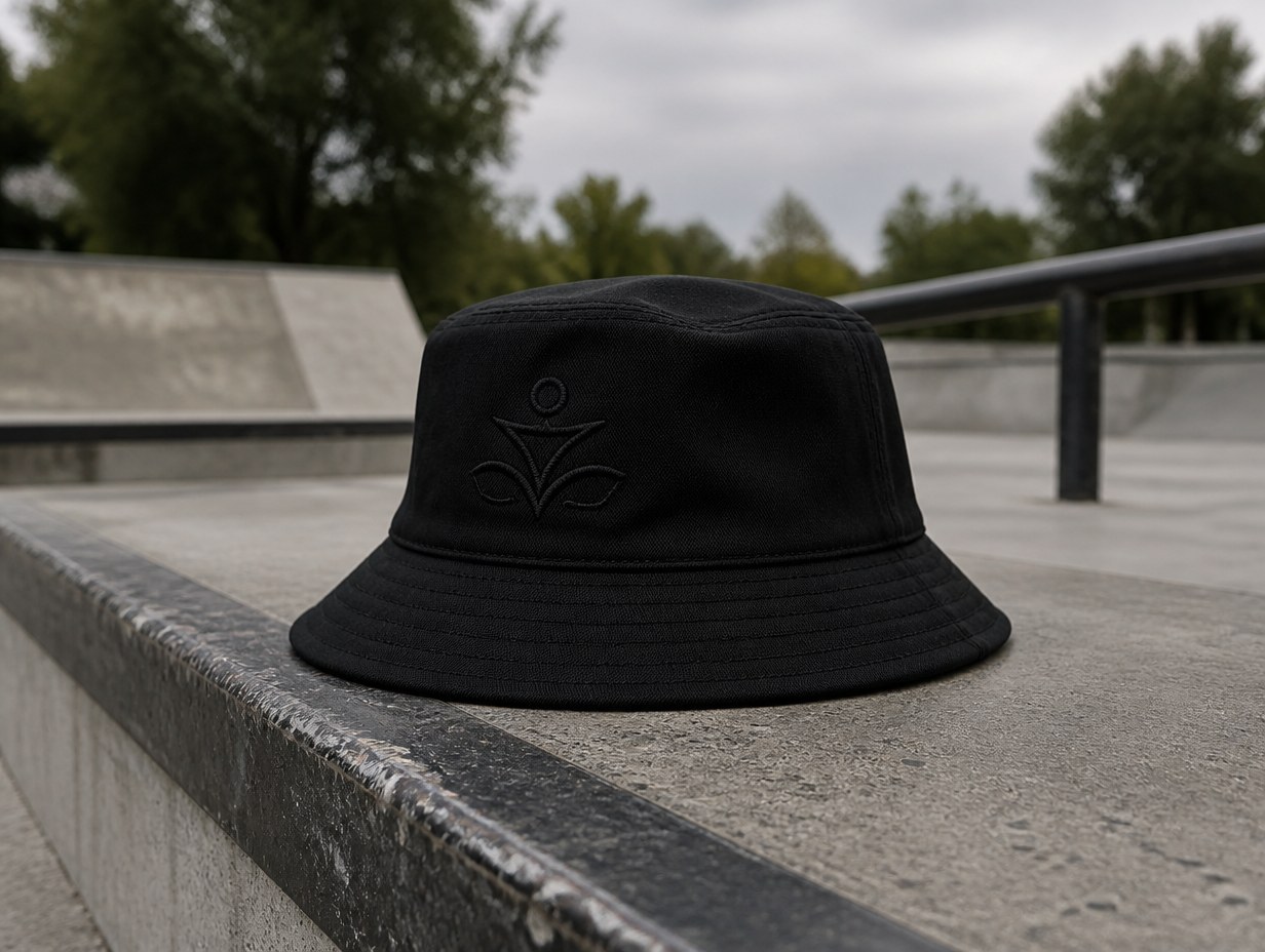 AI-generated black bucket hat mockup sample