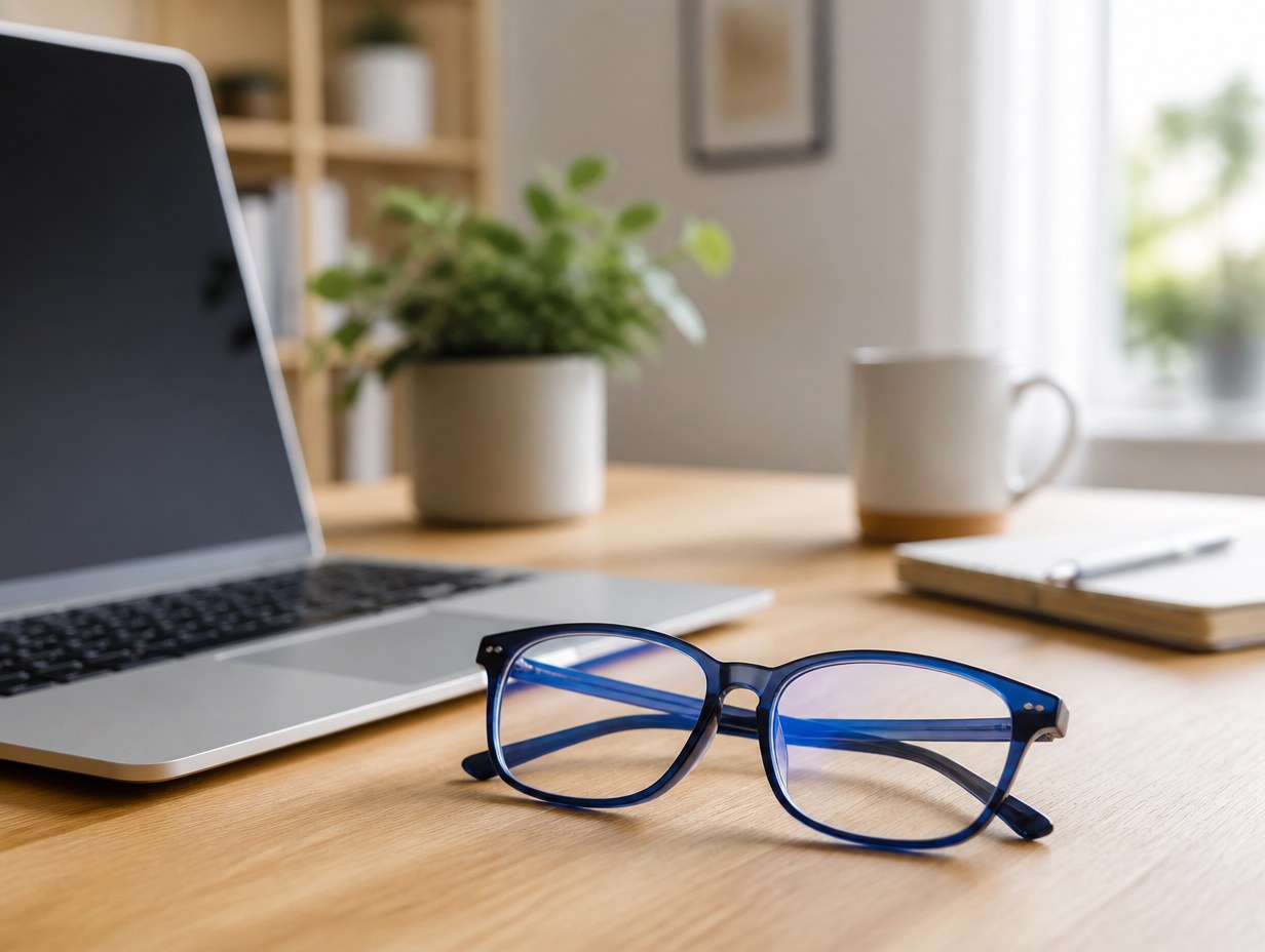 AI-generated blue light glasses mockup sample