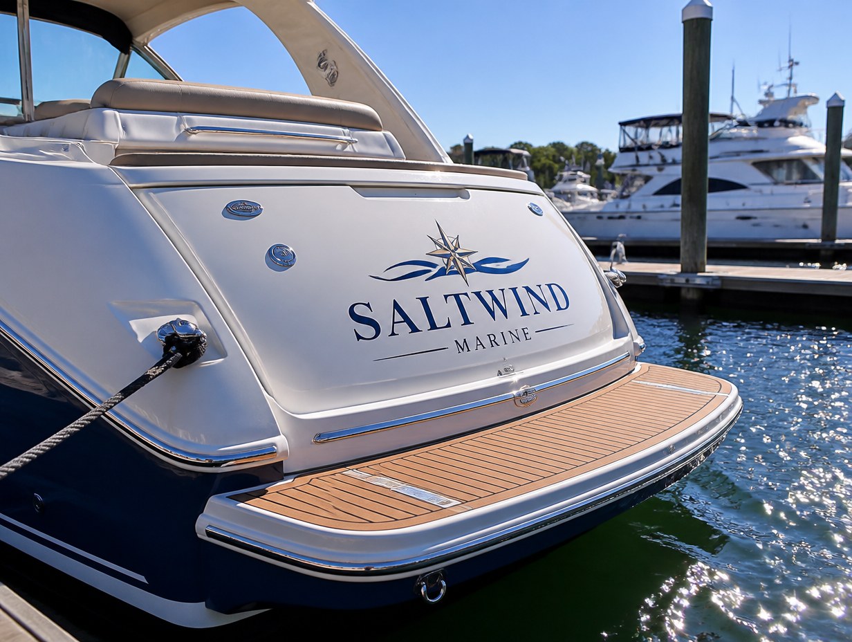 AI-generated boat name decal mockup sample