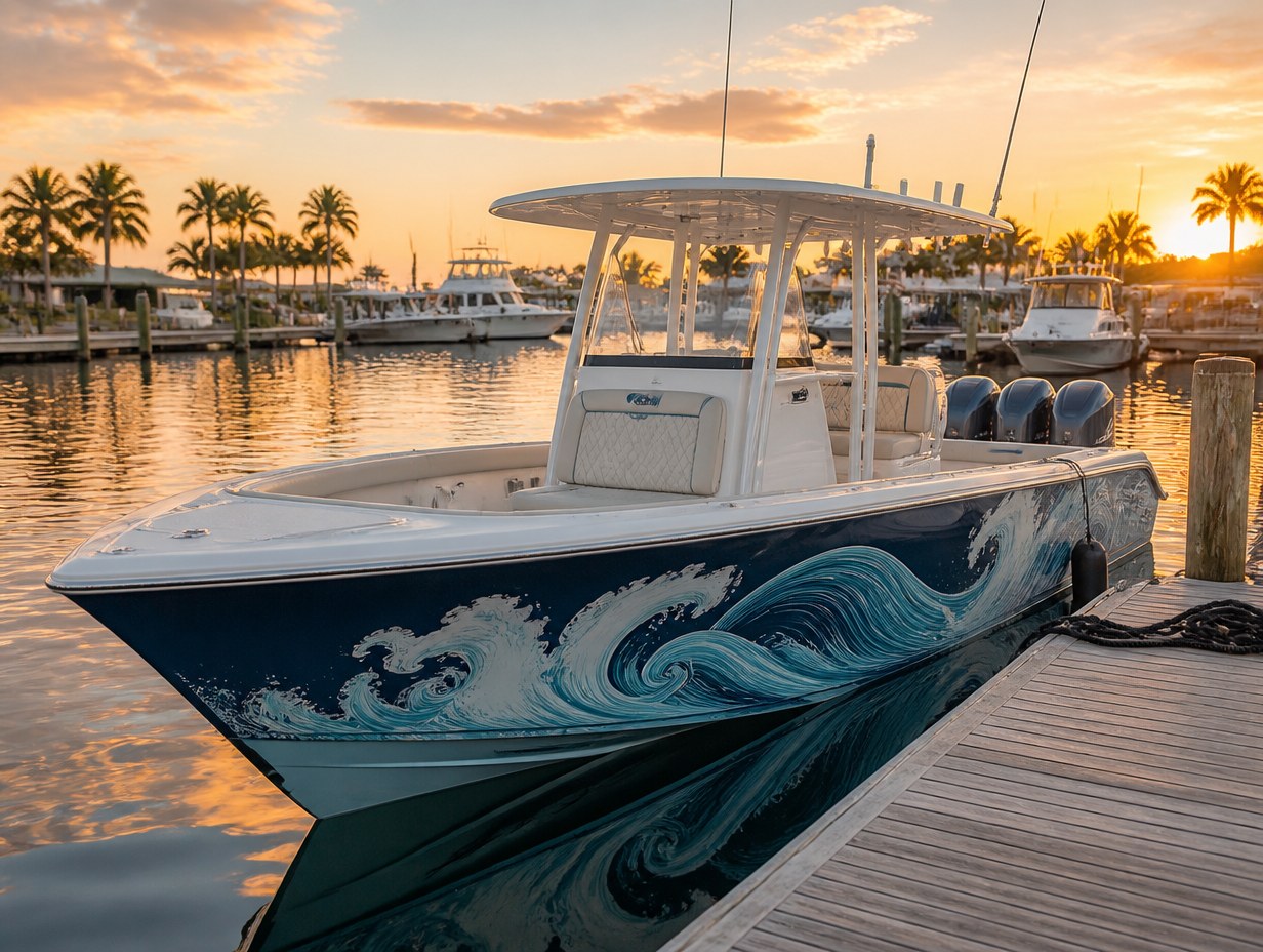 AI-generated boat wrap mockup sample