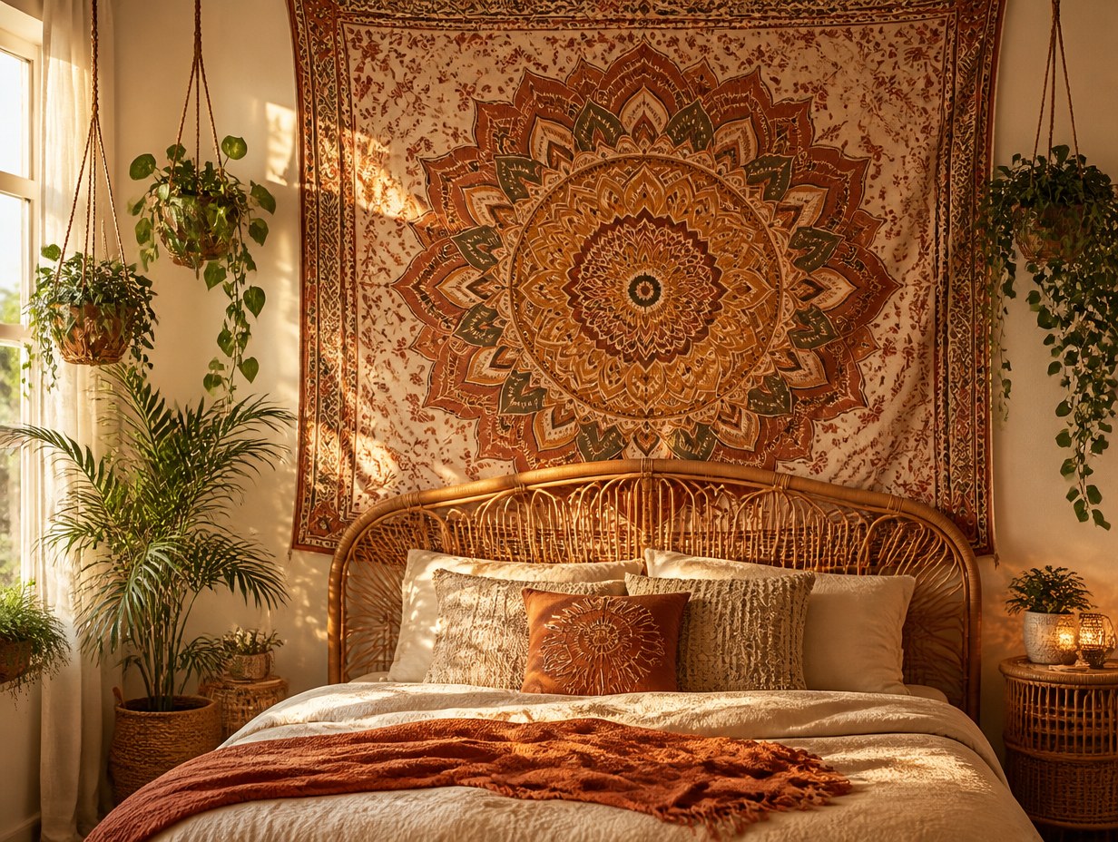 AI-generated boho tapestry mockup sample