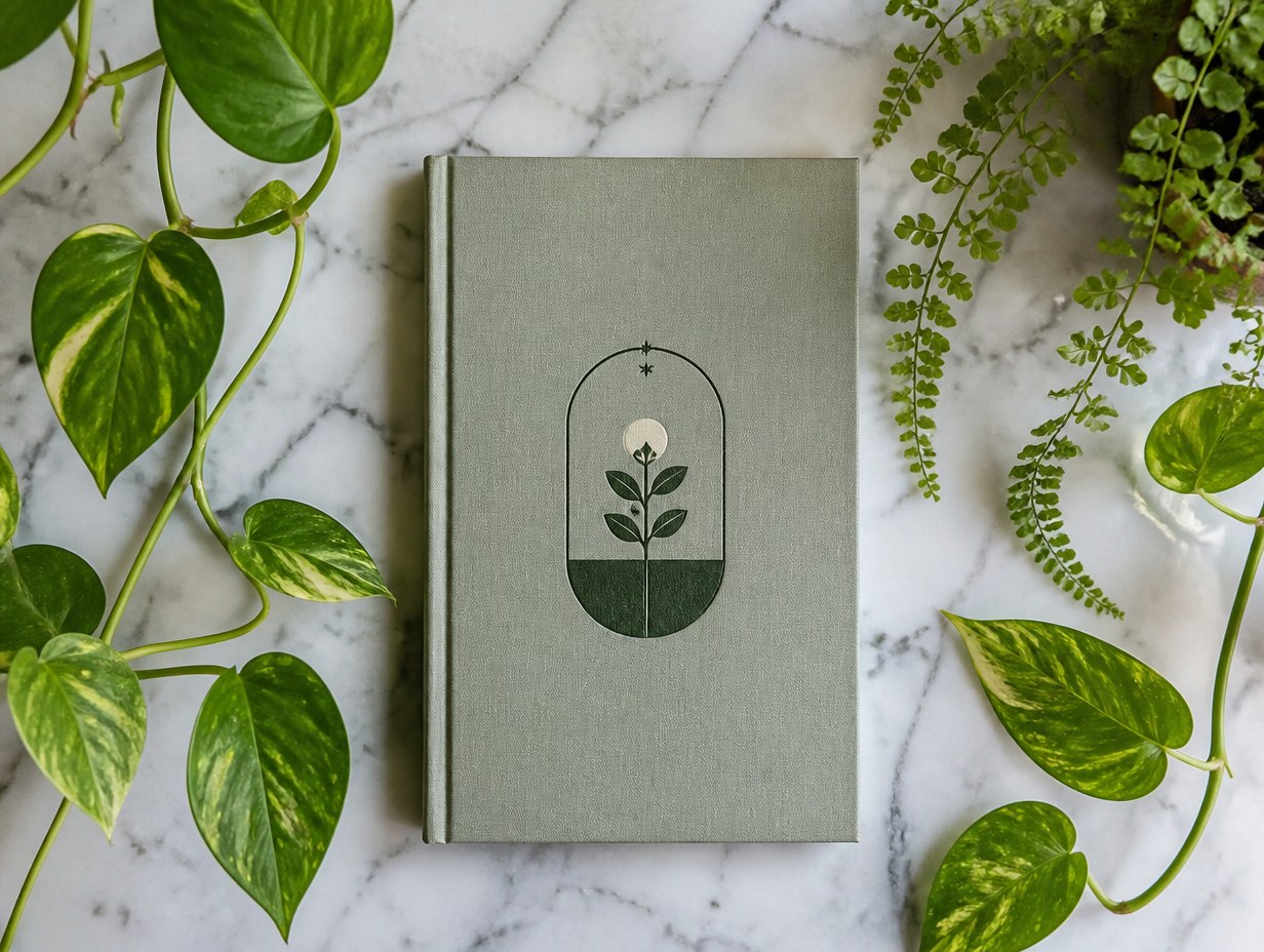 Book Flat Lay with Plants mockup example